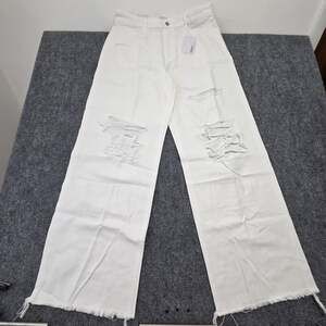Vervet Lindsey White Wide Leg Distressed Jeans Size 32 NWT High Rise Casual Boho